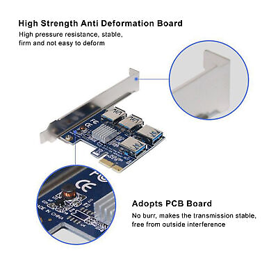 1 to 4 PCIE Splitter External USB 3.0 Port Converter PCI Expansion Card USA Z1P6 $14.99