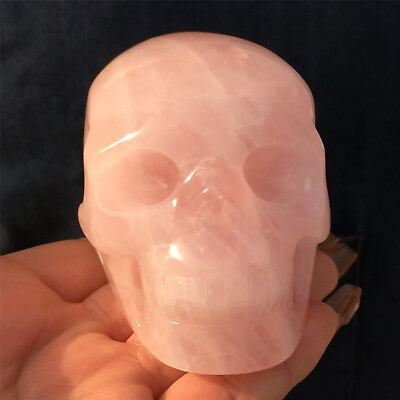 #ad TOP 0.99LB Natural pink rose crystal quartz skull hand Carved crystal XK2460 $65.69
