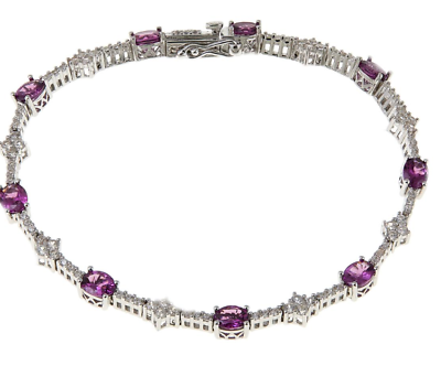 #ad Hsn Sterling Silver Oval Purple Garnet And White Zircon 7quot; Bracelet $219.99