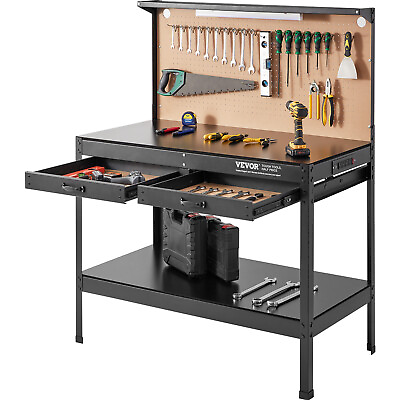 #ad VEVOR Multifunctional Workbench 48x24quot; with Pegboard Worktable w Power Outlets $132.79