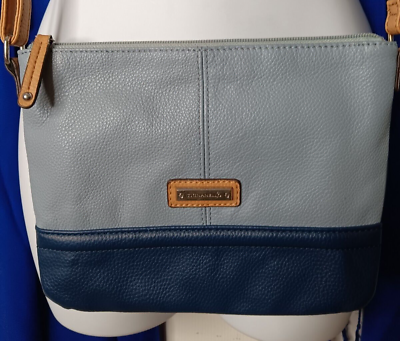 #ad Tignanello Lt amp; Dk Blue Leather Pockets Slim Crossbody Handbag Purse $17.99