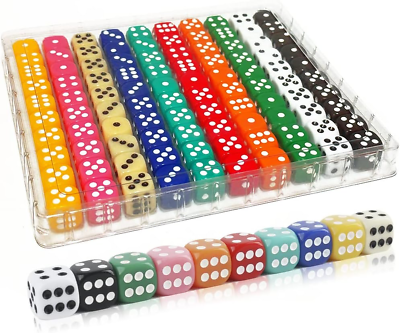#ad Dice Set 6 Sided Standard Colored Rounded Corners 100 Pieces 16MM $11.94