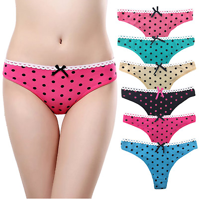 #ad 3 6 12 Pcs Lot Women#x27;s Cute Dot Cotton Thongs Everday Panties UnderwearXS S M $8.99
