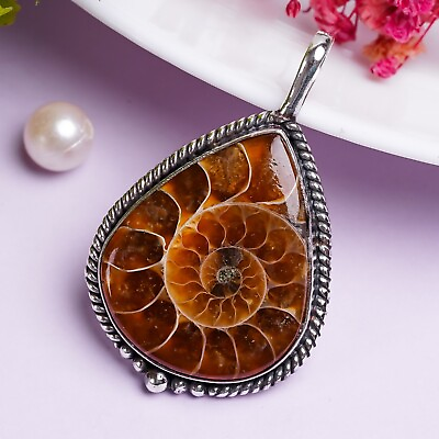 #ad Ammonite Agate Gemstone Pendant 925 Sterling Silver Handmade Women Gift PG314 $15.79