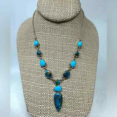 #ad JTYDS Turquoise Arizona Copper Accent Necklace Silver .925 18quot; Length $185.00