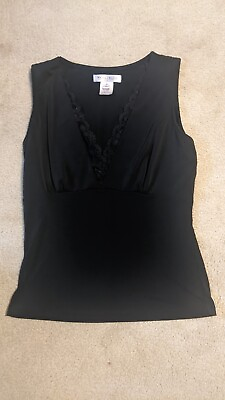 #ad WHITE HOUSE BLACK MARKET Black Lace Trim Dress Tank Top Camisole Women Medium M $12.99