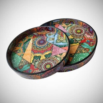 #ad Wooden Kitchen Dining Resin Handmade Handicraft Product Multipurpose Round tray $110.89