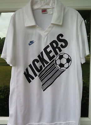 #ad Vintage Nike Mens Soccer Kickers Uno White Black V Neck Jersey Shirt Large #27 $48.84