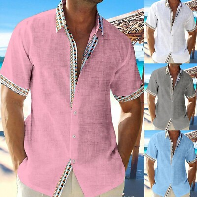 #ad Tropical Hawaiian Print Short Sleeve Men#x27;s Summer Beach Loose Blouse Shirts Tops $15.39