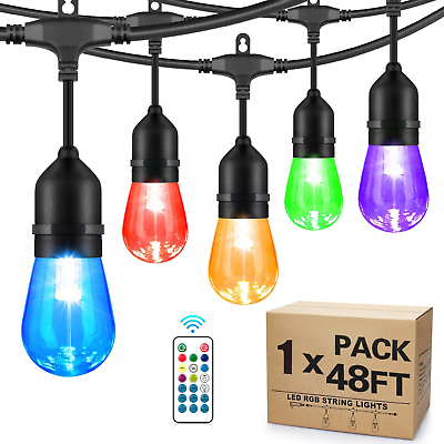 #ad RGB Outdoor String Lights with 48 FT Waterproof String Shatterproof 15 S14 Bulb $56.98