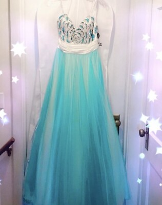 #ad Terani Couture Blue and white prom dress with beaded top $149.99