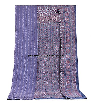#ad Indian Banjara Textile Ajrakh Block Print Kantha Bedspread Handmade Kantha Quilt $116.99