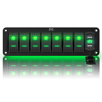#ad 8 Gang Toggle Rocker Switch Panel Green LED Light for Car Marine Boat Waterproof $38.92