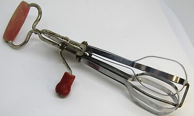 #ad Vintage Edlund Company USA Stainless Hand Mixer Egg Beater with Red Wood Handles $11.00