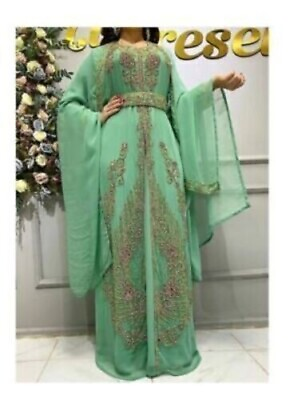 #ad Long Gown Green New Eid Moroccan Dubai Kaftans Farasha Ramadan Abaya Dress $73.50