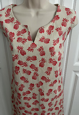 #ad Paradise Shores Sleeveless Linen Shift Dress Tropical Off White Pink Pineapples $14.99