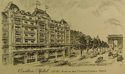 #ad Carlton Hotel Avenue des Champs Paris Classic Cars Divided Back Vintage Postcard $4.49