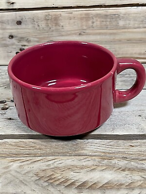 #ad Red Extra Wide Mug 3x5 Soup Bowl Maroon Thick Ceramic Heavy Solid Lrg Coffee Cup $10.99