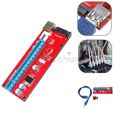 #ad USB 3.0 PCI E Express 1X to 16X Extender Riser Card Adapter SATA Power Cable Red $3.80