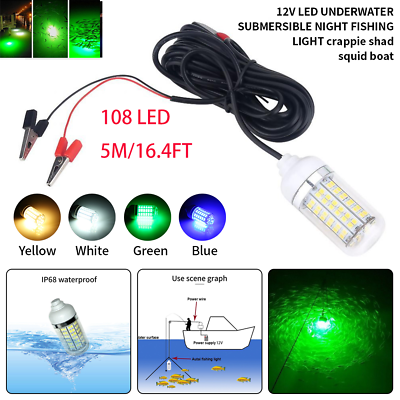 #ad Green Blue 15W LED Led Fishing Light Night Lamp Underwater Fish Attract Tool $14.09