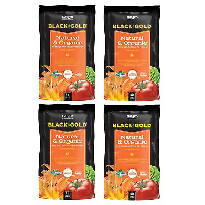 #ad Black Gold Natural amp; Organic Potting Mix Plus Fertilizer 16qt bag Pack of 4 $58.71