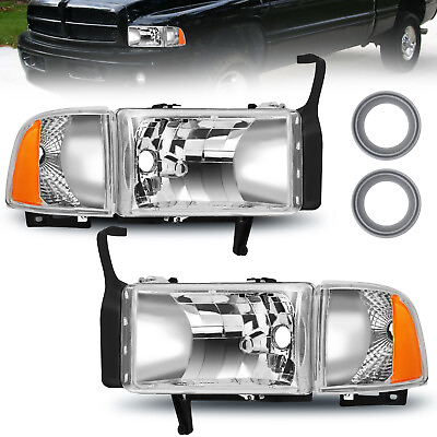 #ad Headlights For 1994 2002 Dodge Ram 1500 2500 3500 Chrome Housing Headlamps Pair $55.99