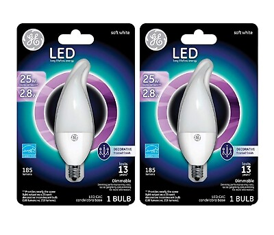 #ad 2 Pack LED Soft White 25 Watts Frosted 185 Lumens Dimmable Candelabra Base $9.95