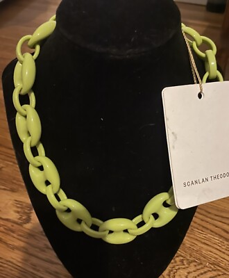 #ad NWT $200 Scalan Theodore Neon Green Italian Resin Chain Link Choker Designer $75.00