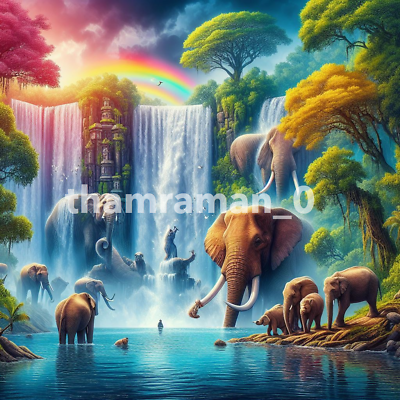 #ad Digital Image Picture Wallpaper Background Desktop AI Art elephants waterfall $0.99