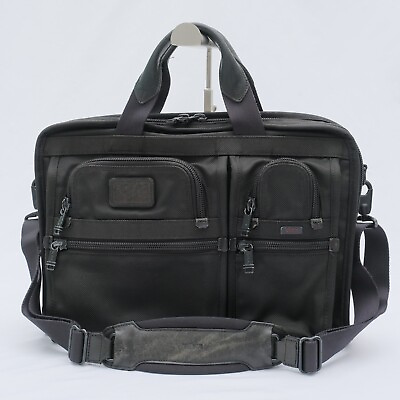 #ad Tumi Briefcase Messenger Laptop Bag Alpha Black Nylon Leather Trim Pockets Auth $139.00