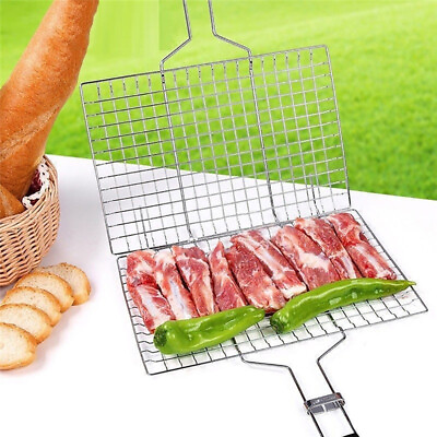 #ad Grill BBQ Net Barbecue Grilling Basket Steak Meat Fish Vegetable Holder Tools $8.37
