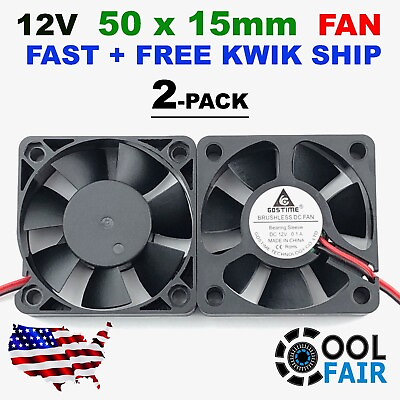 #ad Gdstime 50mm x 50mm x 15mm 12v Cooling Fan DC Brushless Axial 5015 2Pin 2Pcs $10.25