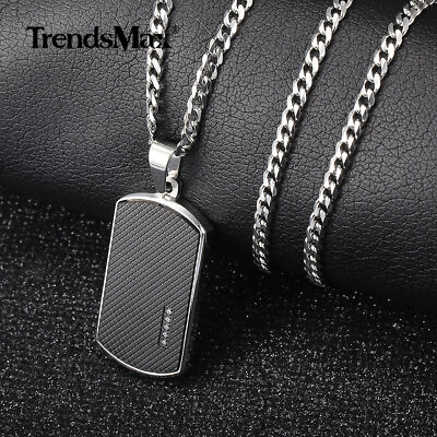 #ad Men#x27;s Stainless Steel Black Dog Tag Pendant Necklace with Bling CZ Bead Jewelry $11.99