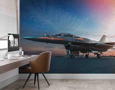#ad 3D Military Jet Sunset Wallpaper Wall Mural Peel and Stick Wallpaper 189 AU $349.99