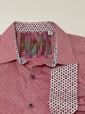 #ad Robert Graham Shirt Men Large Pink Flip Cuff Geometric $28.95