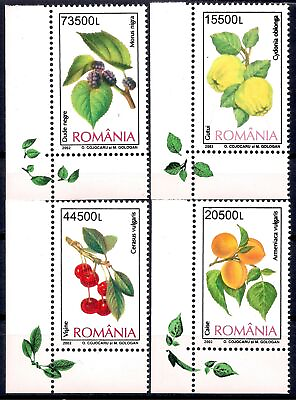 #ad Romania 2002 Fruits Quince Apricot Sour cherry Blackberry Food Plants Trees MNH $9.75