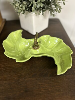 #ad Vintage Decorative Leaf Shaped Dish w Metal Serving Ring $16.00