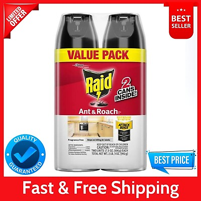 #ad Raid® Ant amp; Roach Killer 26 Fragrance Free Bug Spray 17.5 fl. oz. 2 count. New $12.99