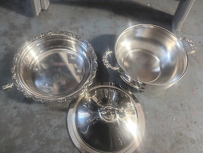 #ad Two Vintage Silver serving bowls w serving spoon amp; Lid $120.00