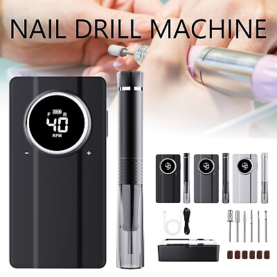 #ad 40000RPM Nail Drill Machine Electric Handle Pedicure Rechargeable Tools Set $82.79