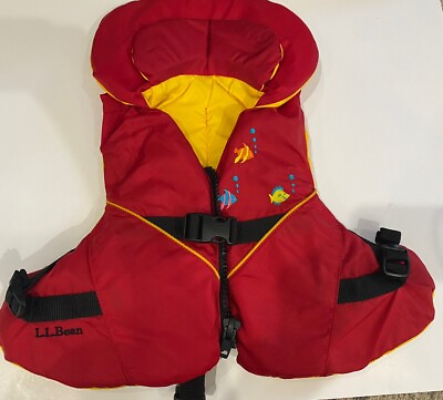 #ad LL Bean Red Yellow Child Nylon Vest Life Jacket 30 50lbs EUC $22.50