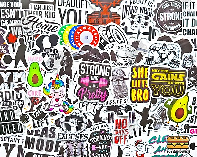 #ad 50 pcs quot;Gym Workoutquot; Sticker Set Fitness Muscle Weightlifting Bodybuilding Decal $10.95