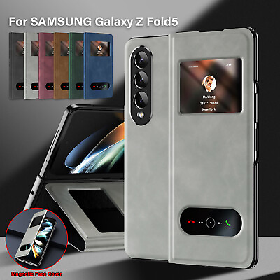 #ad For Samsung Galaxy Z Fold 5 3 4 2 Magnetic Leather Case Flip Cover View Window $16.13