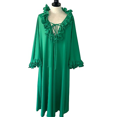 #ad David Brown Vintage Womens Hostess Dress Green Size Medium Ruffle Polyester USA $111.38