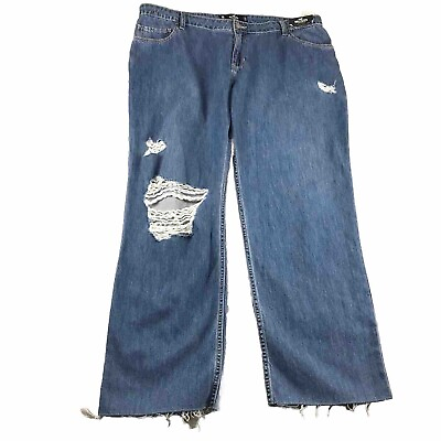 #ad Hollister Jeans Womens 19 L Blue Denim Distressed Low Rise Dad Jean 33X34 NWT $32.34