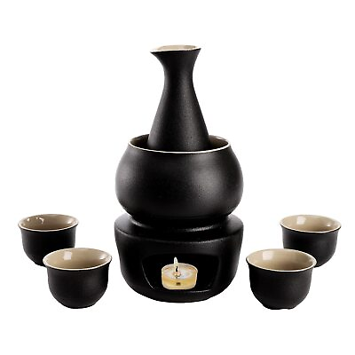 #ad 7 Pieces Ceramic Japanese Sake Set With Warmer Hot Saki Set Black $36.35