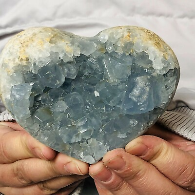 #ad 794g Natural Blue Celestite Quartz Crystal Heart Shape Geodes Rough Specimen $80.00