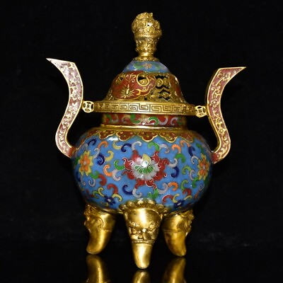 #ad 24 CM China Cloisonne copper Incense burner censer old Brass Animal Pot $300.00