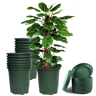 #ad 8 sets 3 Gallon Green Plastic Pots with Tray Root Control Design Garden Inside $39.98