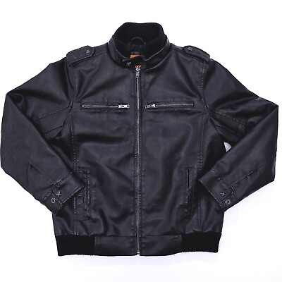 #ad Vtg Mens Black Cafe Racer Leather Jacket Medium In Style We Trust Size 40 $39.95